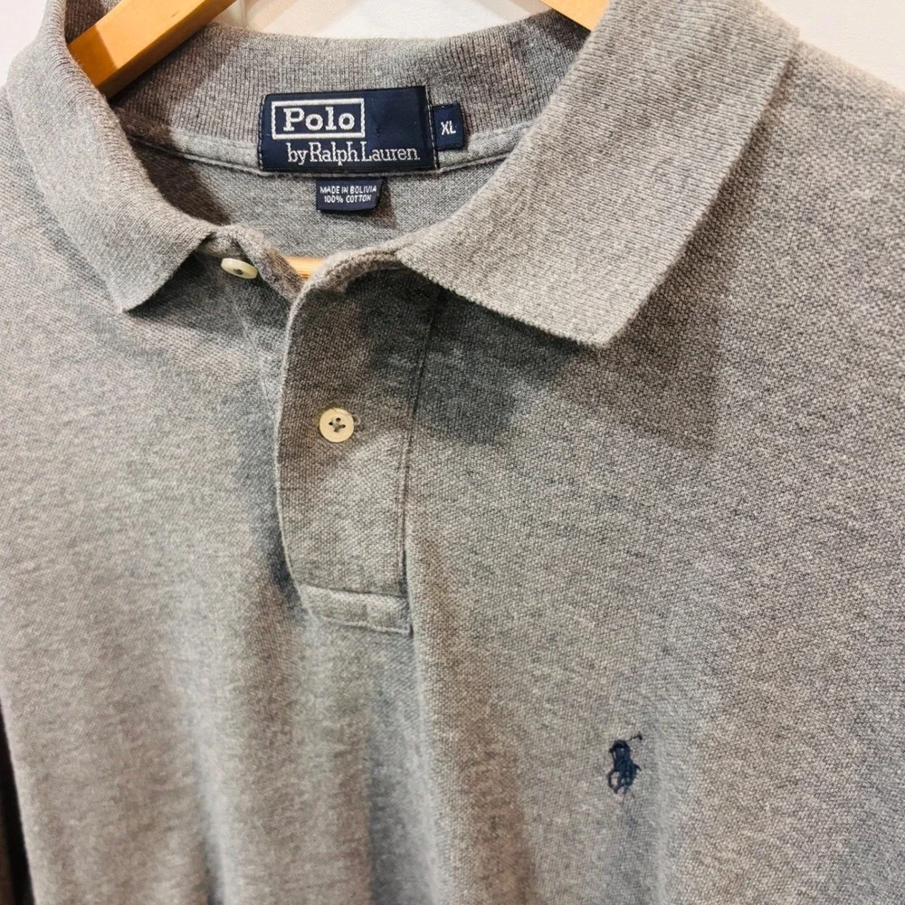 Polo Ralph Lauren Polo Shirt Mens XL Gray Excellent Long Sleeve Pique Logo